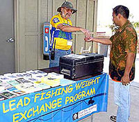 Fisherman exchanging tackle