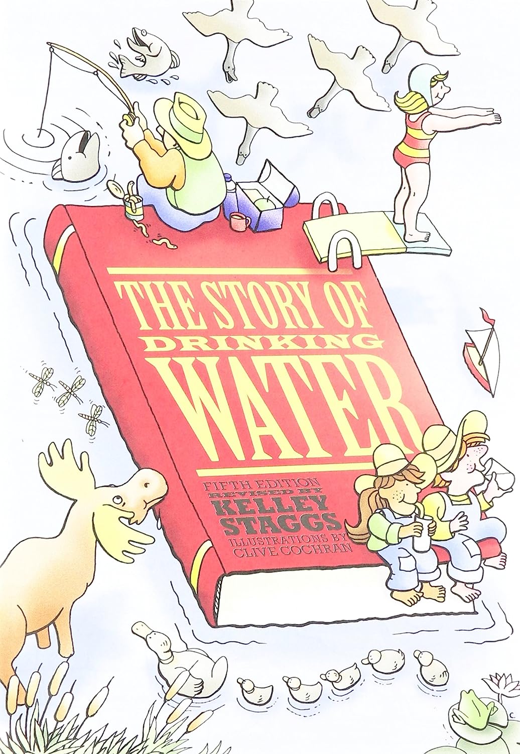 A book with cartoon characters in the water. 
